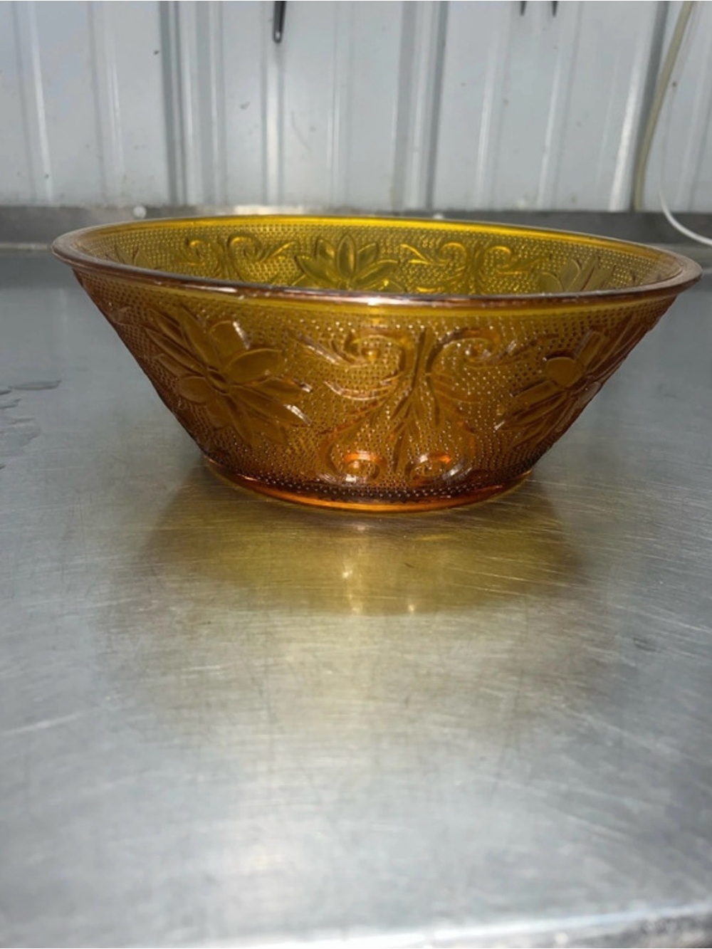 Amber Floral Pressed Glass Serving Bowl - Unbranded